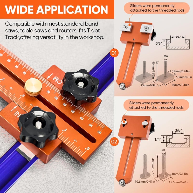 SakerPlus Thin Rip Jig Table Saw Jig Guide, Thin Rip Jig for Repetitive Narrow Thin Strip Cutting, Fits for 3/8" x 3/4" T Slot, Woodworking Tool Fast Thin Ripping Guide for Table Saw Band Saw Router - Image 3